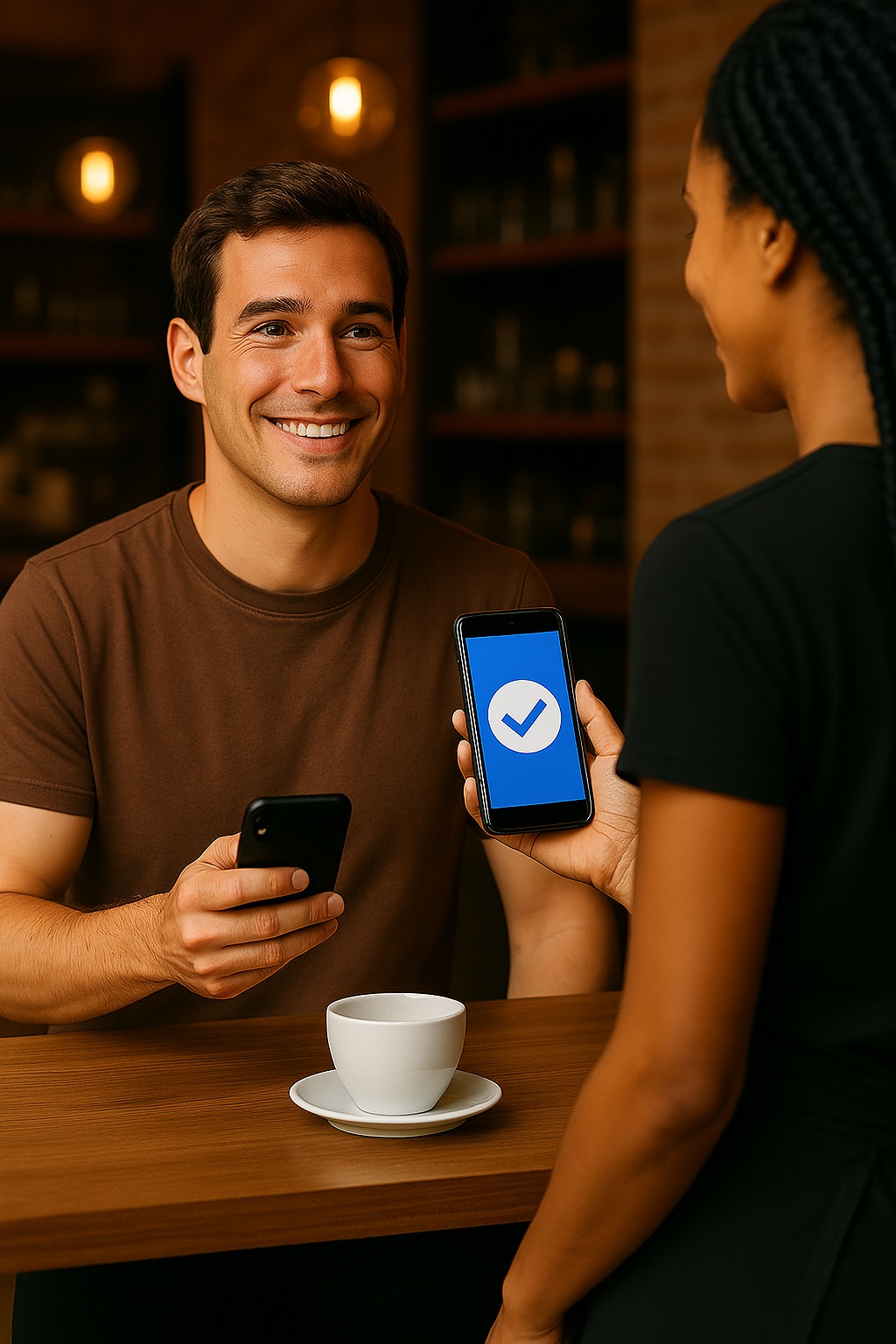 Persona mostrando transferencia verificada en su teléfono
